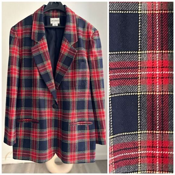 HABERDASHERY PLAID 70% WOOL A LESLIE FAY COMPANY JACKET BLAZER SIZE 18 - Picture 1 of 6